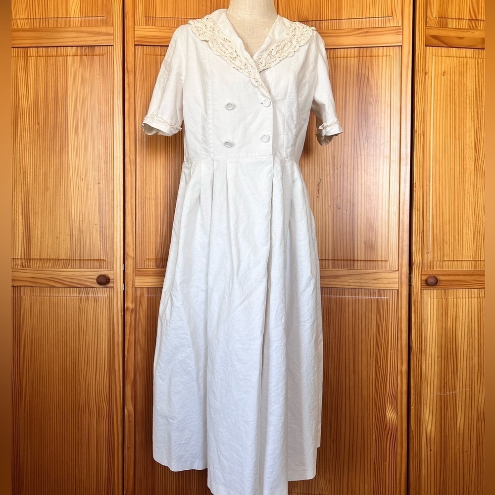 Vintage Laura Ashley 14 Dress Cream Cotton Linen Cottagecore Wedding Boho - Picture 2 of 9